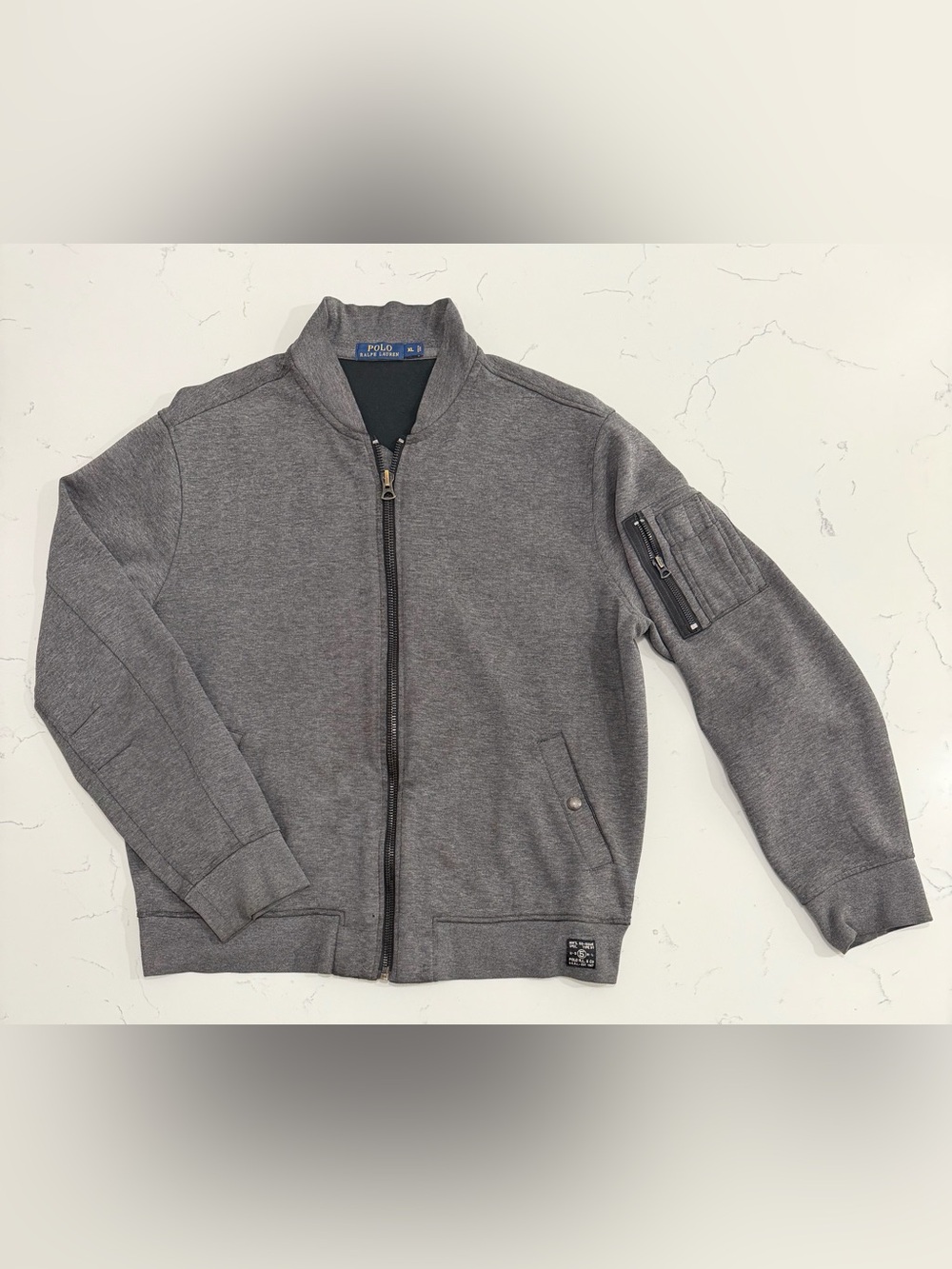 Polo Ralph Lauren Bomber Jacket Mens XL Gray Full Zip Sweatshirt Military